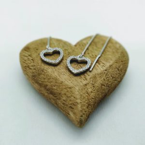 Cubic zirconia heart pull-through earrings