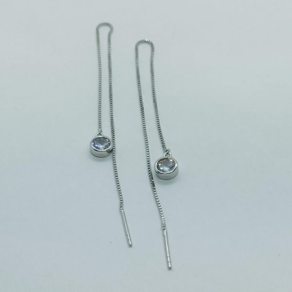long silver pull-through earrings