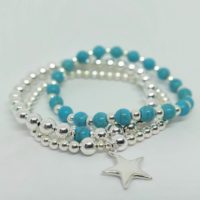 Turquoise Howlite and silver bracelet stack