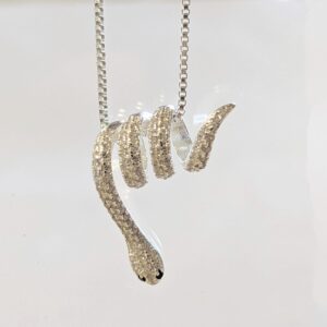 Sterling Silver and Cibiic Zirconia Coiled Snake Necklace